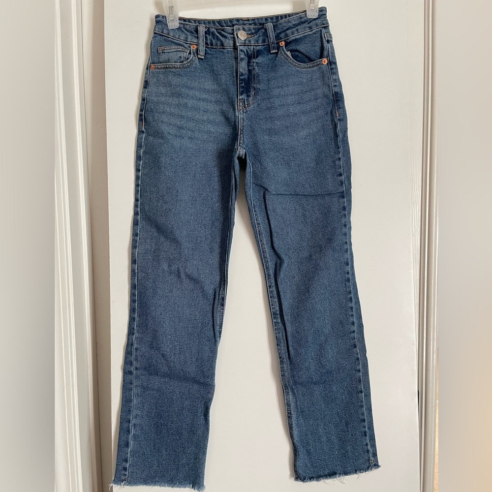 Wild Fable Straight Leg High Rise Medium Wash Denim Jeans Pants Raw Hem